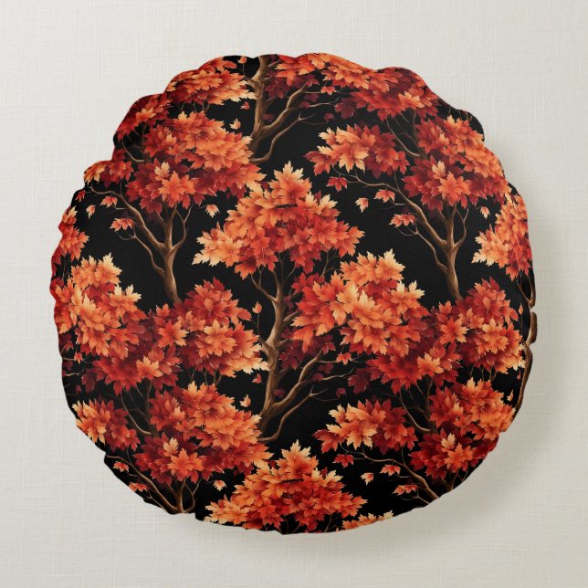 Cojín Redondo Gráfico de patrón sin foco del árbol de arce de ca (Anverso)