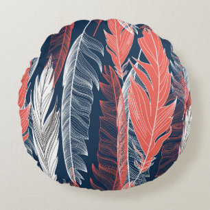 Cojín Redondo Gráficos de plumas, Hermoso Patrón sin Marea.