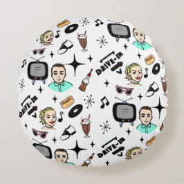 Cojín Redondo Gráficos retro nostálgicos de los años 1950