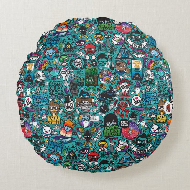 Cojín Redondo Grafiti de colores, (Anverso)