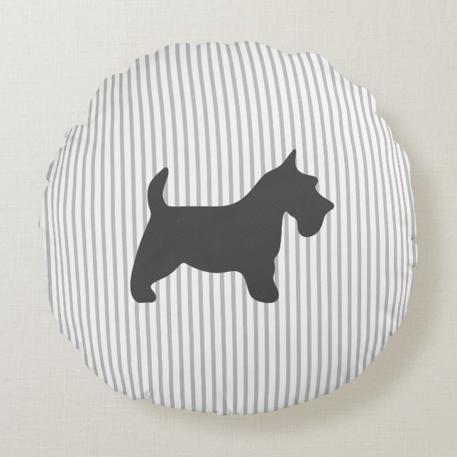 Cojín Redondo Grafito Terrier en franjas grises (Anverso)