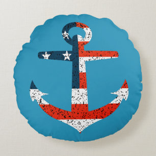 Cojín Redondo Gran Anclaje de Bandera de Estados Unidos