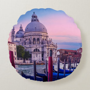 Cojín Redondo Gran Canal con góndolas e iglesia en Venecia