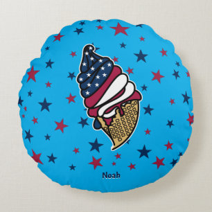 Cojín Redondo Gran Cono de Helado Rojo Blanco Azul
