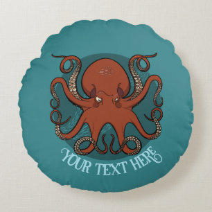 Cojín Redondo Gran diseño de texto personalizado de pulpo rojo a
