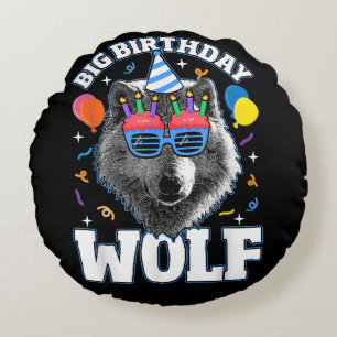 Cojín Redondo Gran Lobo de Cumpleaños para Lobos