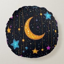 Cojín Redondo Gran luna creciente y numerosas estrellas