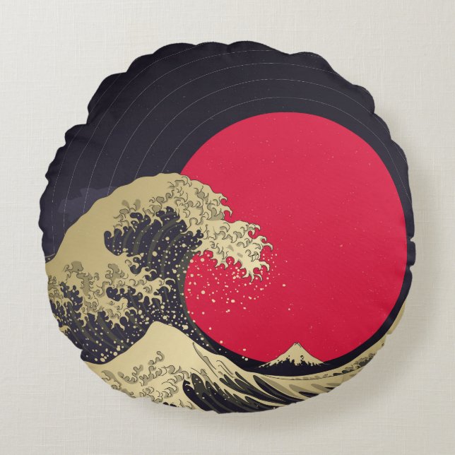 Cojín Redondo "Gran ola de kanagawa". Hokusai, onda japonesa i (Anverso)