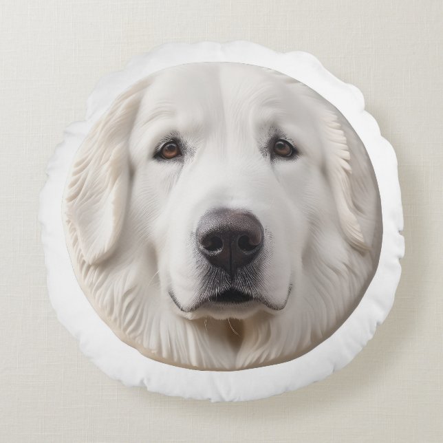 Cojín Redondo Gran Perro Pirineo 3D Inspirado (Anverso)