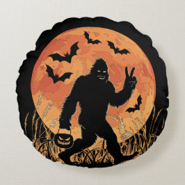 Cojín Redondo Gran pie Halloween Negro y Naranja,