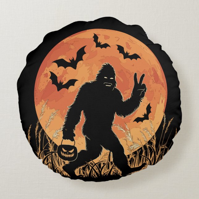 Cojín Redondo Gran pie Halloween Negro y Naranja, (Reverso)