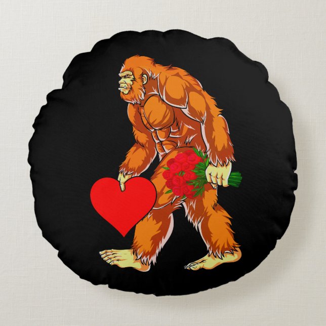 Cojín Redondo Gran pie Sasquatch Funny Día de San Valentín Love (Anverso)