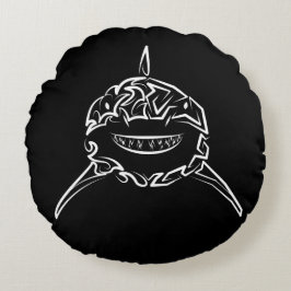 Cojín Redondo Gran tiburón blanco y negro tribal