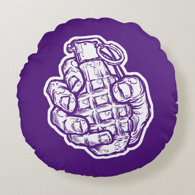 Cojín Redondo Granada De Mano Al Estilo De Los Comics (Anverso)