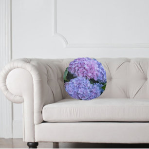 Cojín Redondo Grandes y Hermosas Floraciones de Hortensias