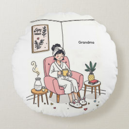 Cojín Redondo Grandma Mother's Day Cozy Relaxing Illustration