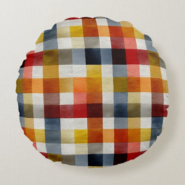 Cojín Redondo Granja Caprichosa Plaid Acuarela (Anverso)