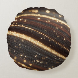 Cojín Redondo Grano de madera oscura de nuez negra con ríos dora