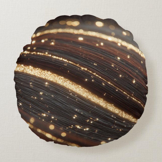 Cojín Redondo Grano de madera oscura de nuez negra con ríos dora (Anverso)