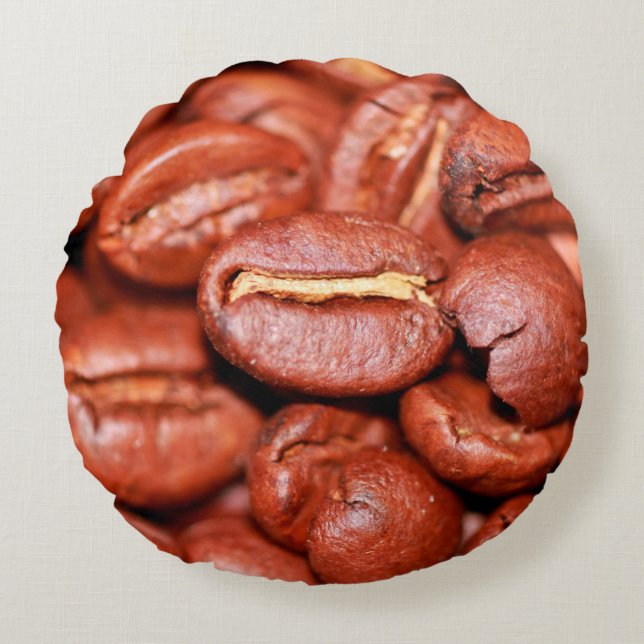 Cojín Redondo Granos de café marrones asados (Anverso)