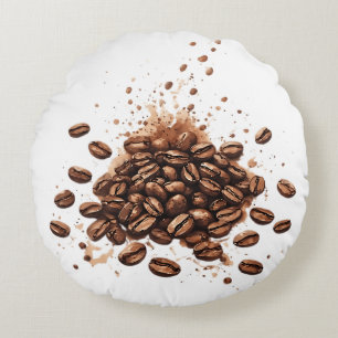 Cojín Redondo Granos de café y ráfaga de cafeína