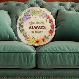 Cojín Redondo Gratitude in Every Season Floral Wreath