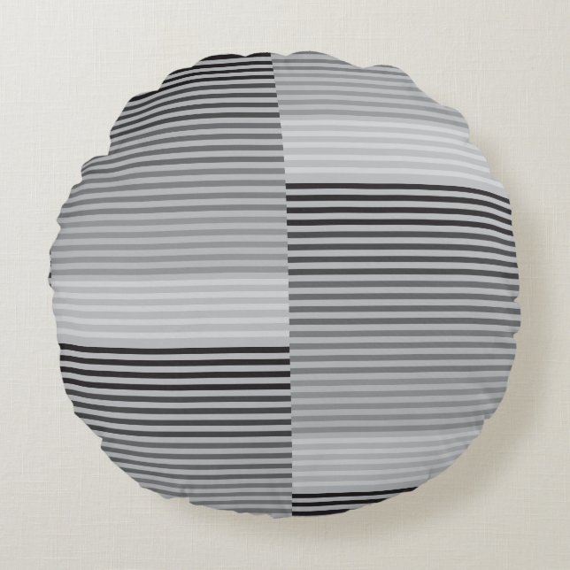 Cojín Redondo Gray, Black, White Stripes (Anverso)