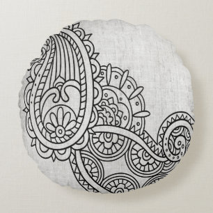 Cojín Redondo Gray Mehndi Motif Round Pillow