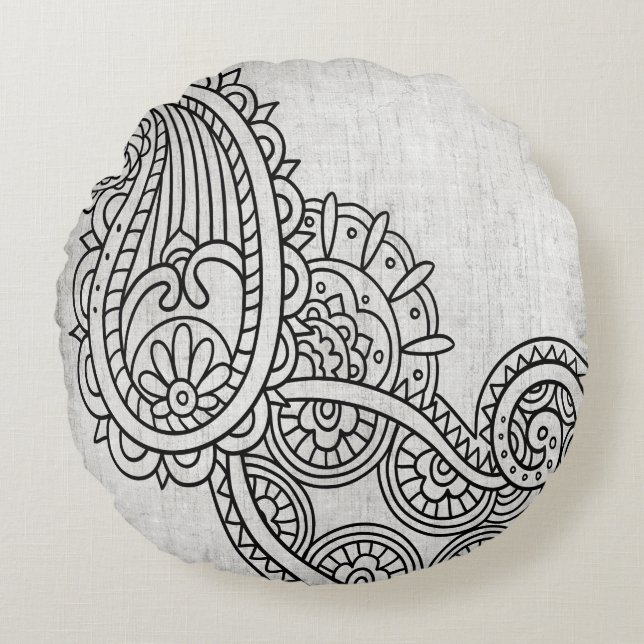Cojín Redondo Gray Mehndi Motif Round Pillow (Anverso)