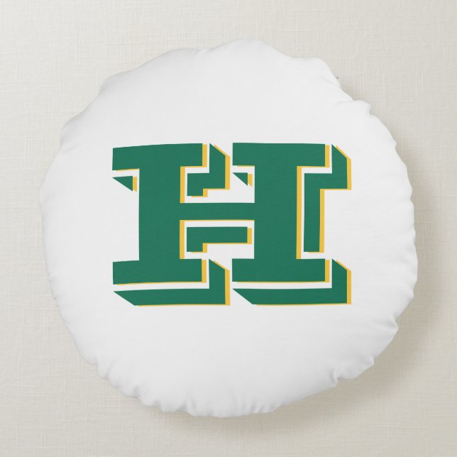 Cojín Redondo Green and Gold College Style Initial Monogram (Reverso)
