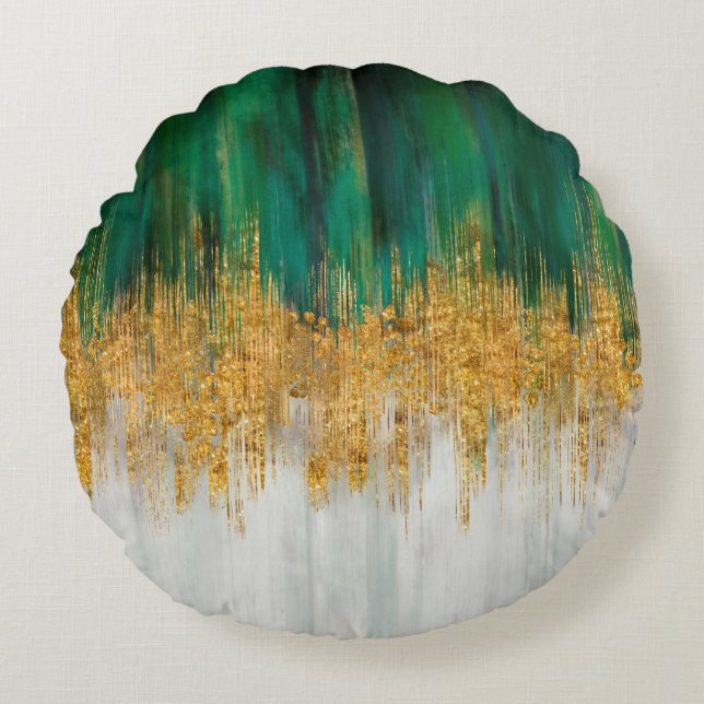 Cojín Redondo Green and gold motion abstract (Anverso)