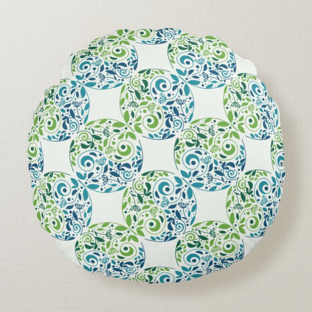 Cojín Redondo Green And Teal Garden Design Round Pillow (Anverso)