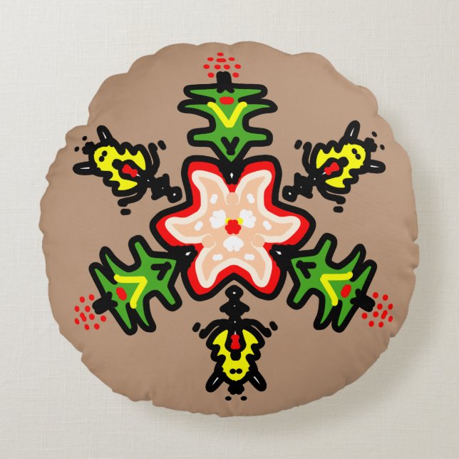 Cojín Redondo Green Floral Mandala (Anverso)