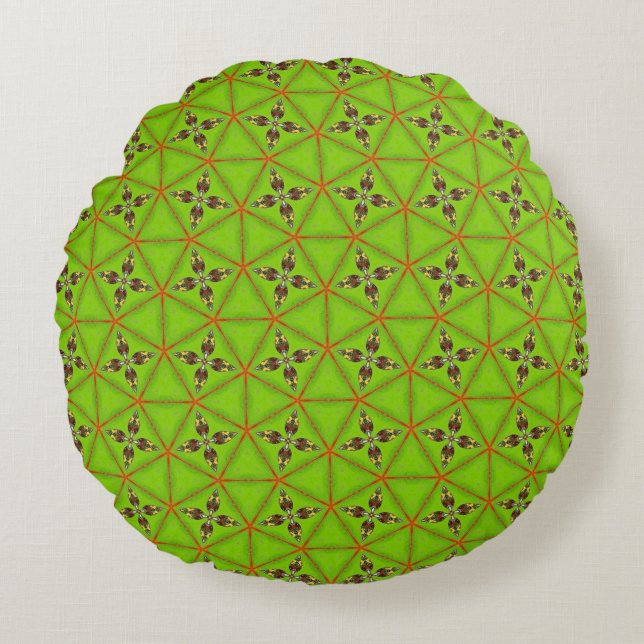 Cojín Redondo Green Geometric Floral Pattern Round Pillow (Anverso)
