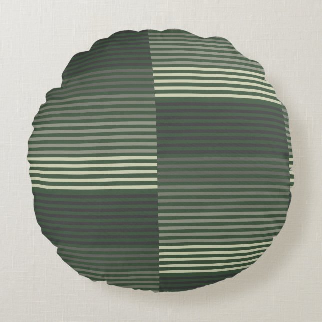 Cojín Redondo Green, Gray, Black, Cream Stripes (Anverso)