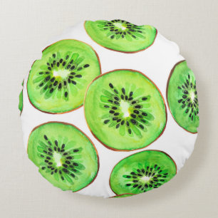 Cojín Redondo Green Kiwi Fruth Watercolor Set