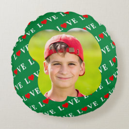 Cojín Redondo Green LOVE Heart Retro Elegant