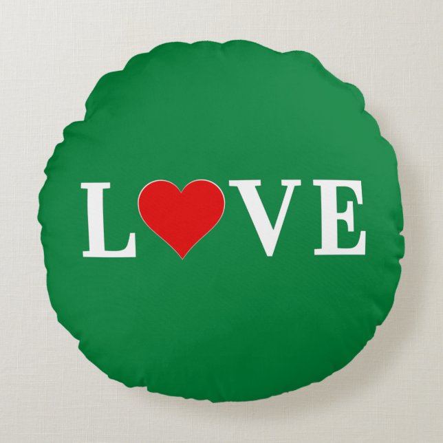 Cojín Redondo Green LOVE Heart Retro Elegante (Anverso)
