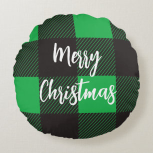 Cojín Redondo Green plaid Merry Christmas