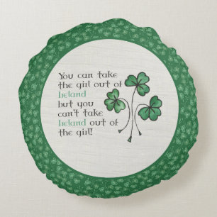 Cojín Redondo Green Shamrock Chica irlandés Cita redonda Pillow