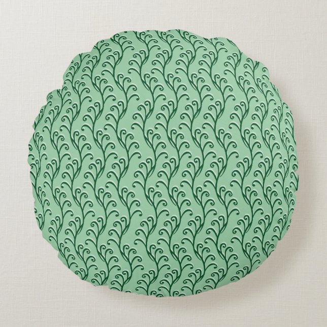 Cojín Redondo Green Swirly Vines Round Pillow (Anverso)