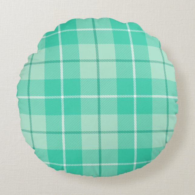 Cojín Redondo Green Tartan Plaid (Anverso)