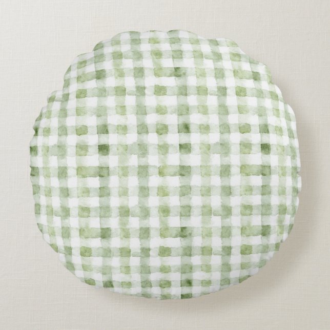 Cojín Redondo Green White Plaid Glitter (Anverso)