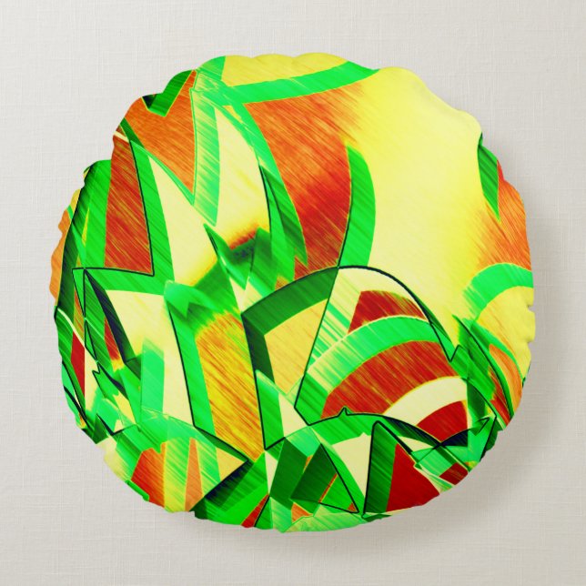 Cojín Redondo Greenish streaks over red image with drizzle (Anverso)