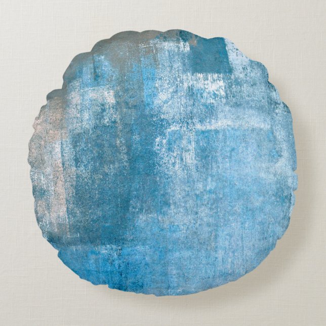 Cojín Redondo Grey and Blue Abstract Art Paintingabstract, paint (Anverso)