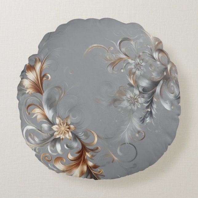 Cojín Redondo Grey, Gold and Silver Luxe Round Pillow (Anverso)