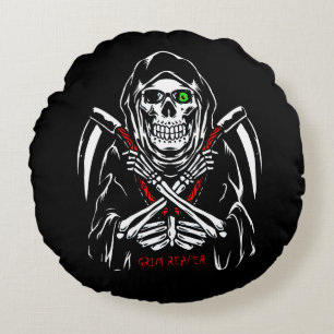 Cojín Redondo Grim Reaper Scythe Death Skeleton Bones Halloween