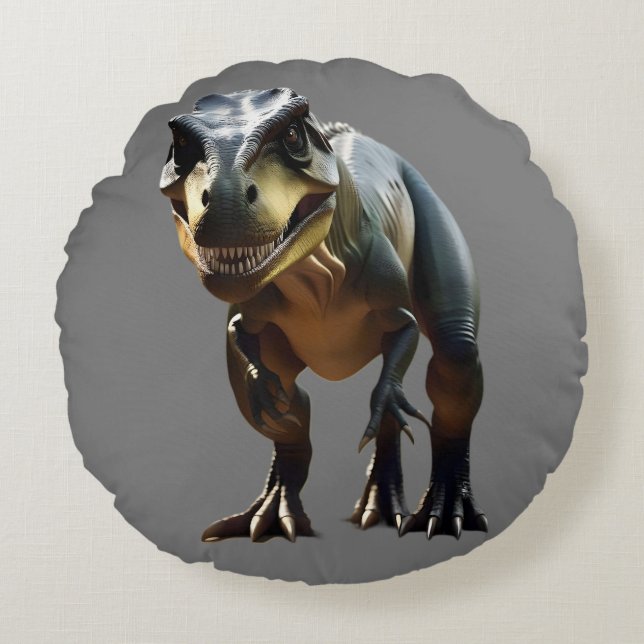 Cojín Redondo **"Grin temerosa: La sonriente T-Rex"** (Anverso)