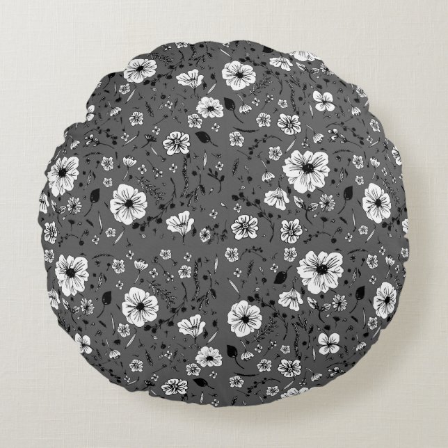Cojín Redondo Gris floral (Anverso)