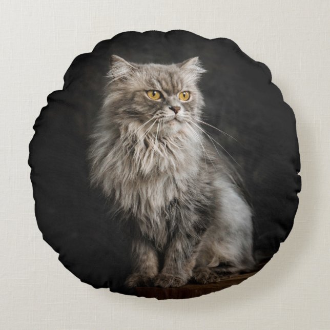Cojín Redondo Gris Fluffy Cat (Anverso)